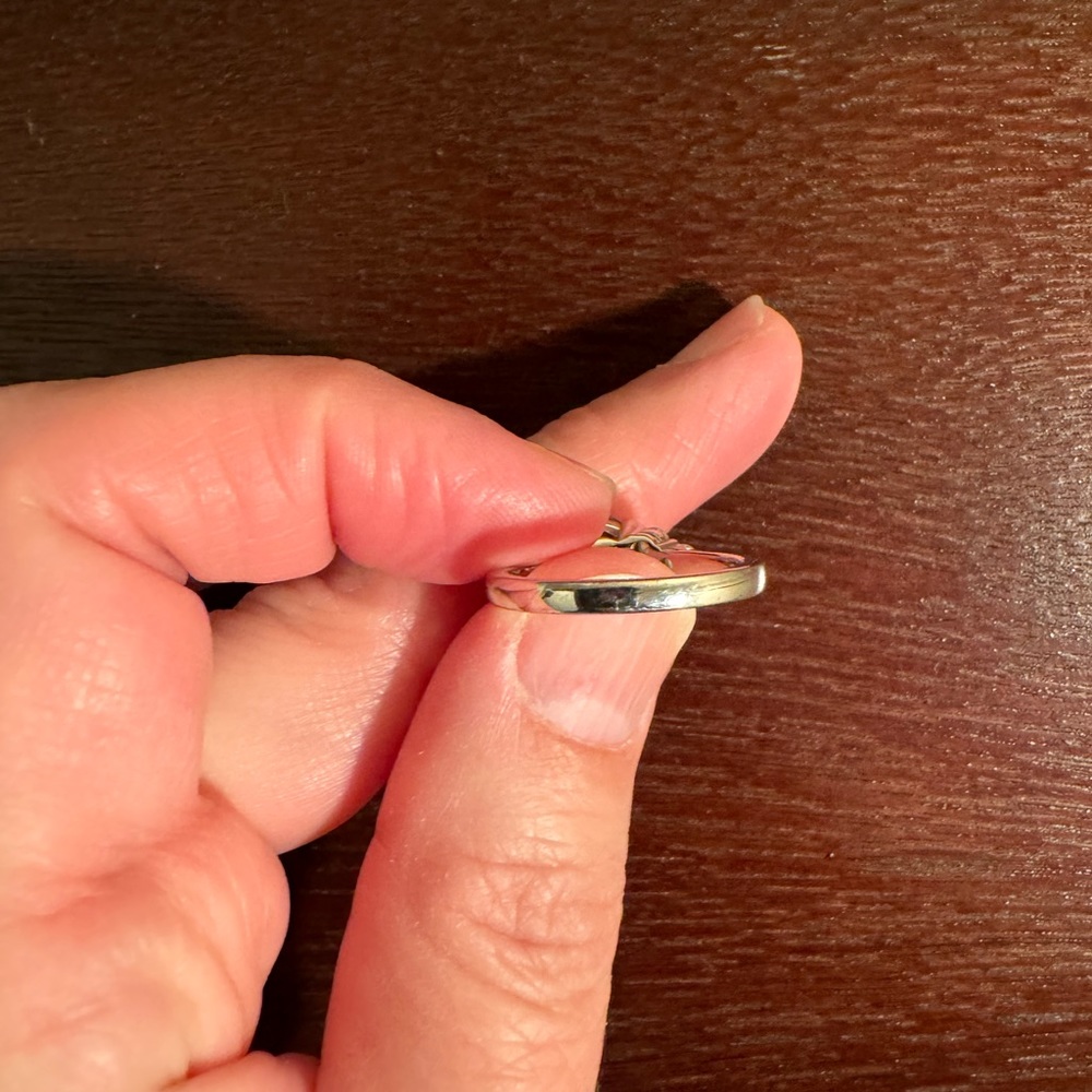 Silver Ring with Green-Blue Moissanite Stone and Side Diamonds - Picture 3 of 7
